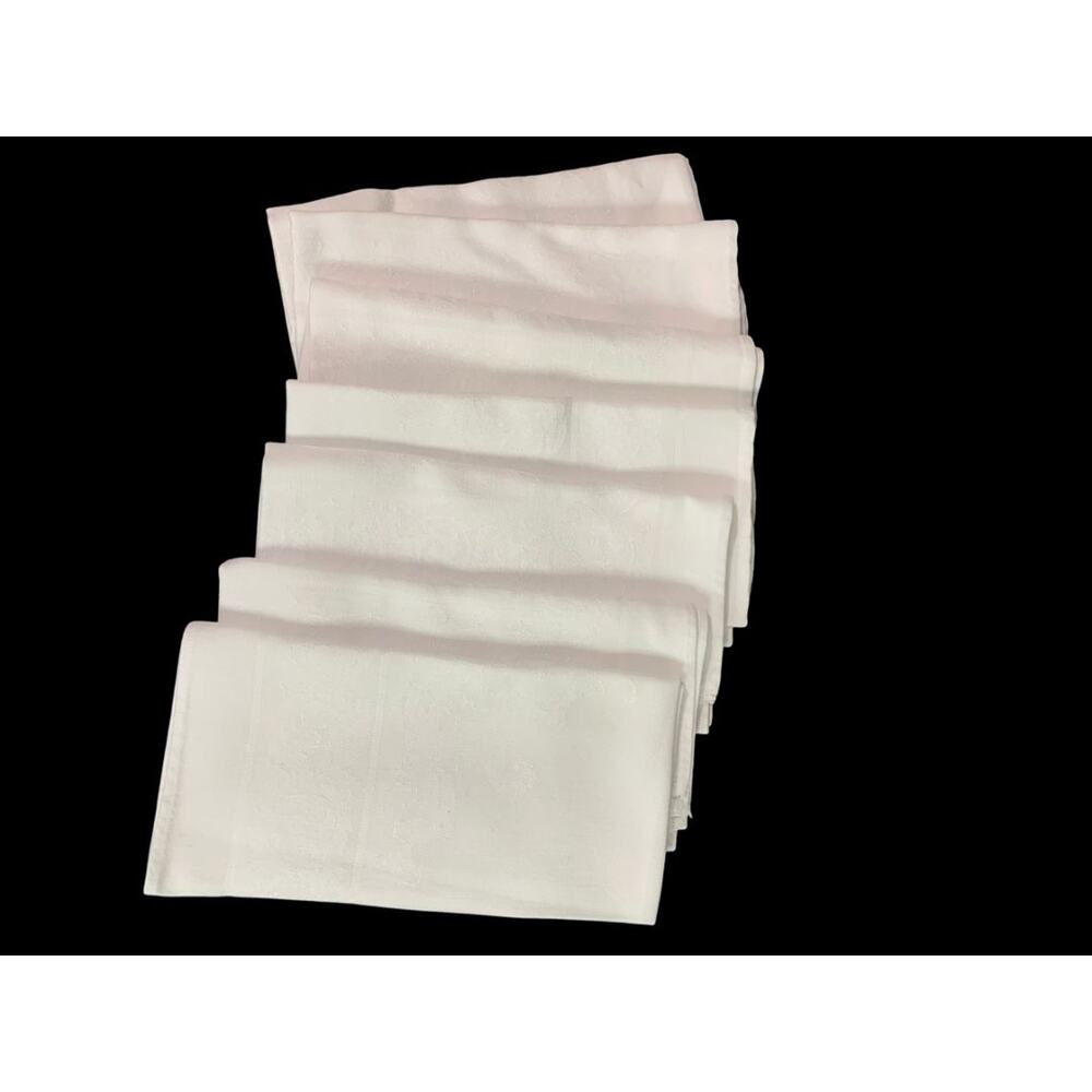 Set of 7 Cloth Napkins White Formal Table Linens Subtle Design 18.5" Square